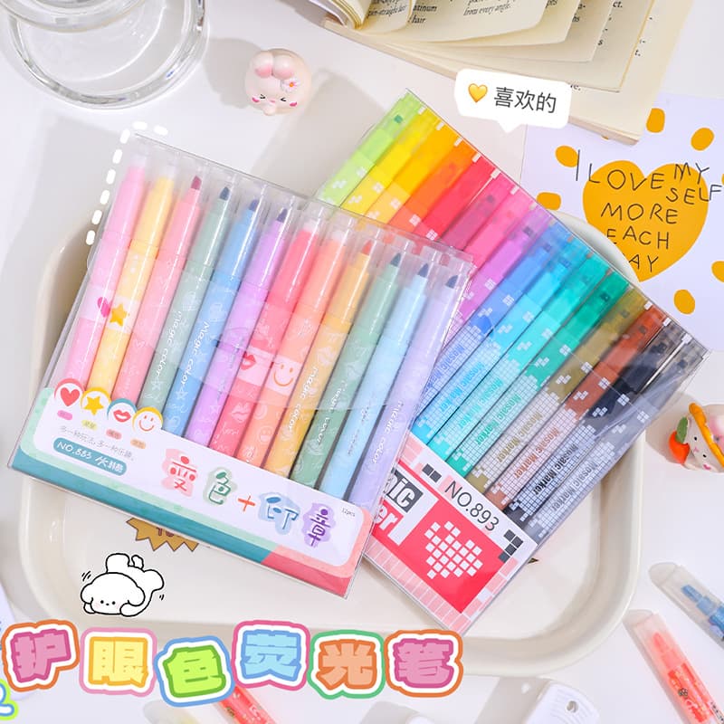 Large Capacity Fluorescent Marker Pen Colorful Glitter Highlighter Cute Student Notebook Marker Pen For Women