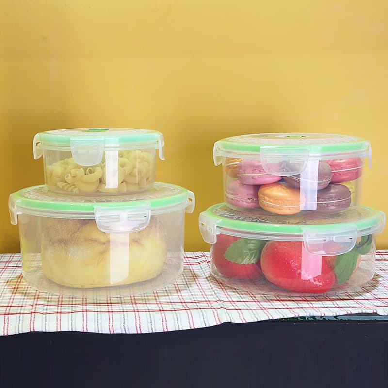 Zhenxing Fresh-Keeping Box Plastic Household Snap-Lock Sealed Container, Microwave-Safe Round Lunch Bowl, Refrigerator Fruit Bento Box