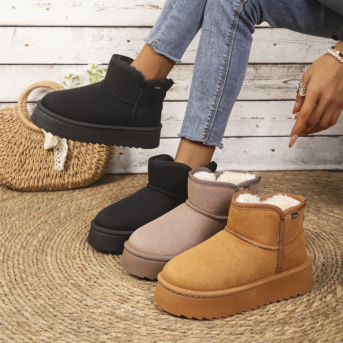 2026 new autumn European and American cross-border foreign trade large size short-tube Korean style warm and fashionable snow boots for women wholesale dropshipping