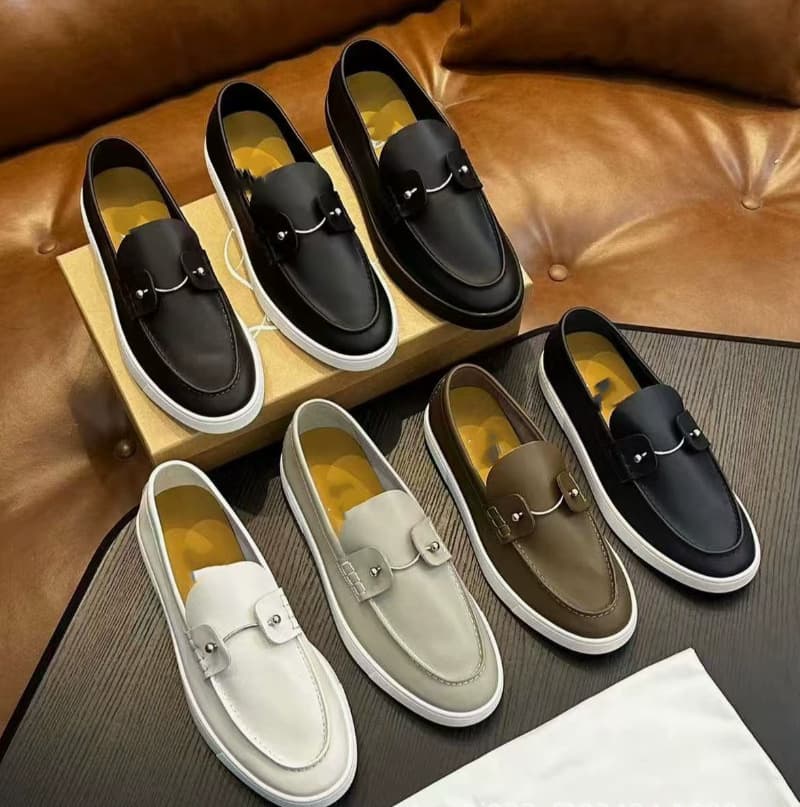 Genuine Leather Original Label Original Box Top Version CL Handmade Leather Shoes Men's Casual Loafers Moccasin Shoes Red Sole Loafers