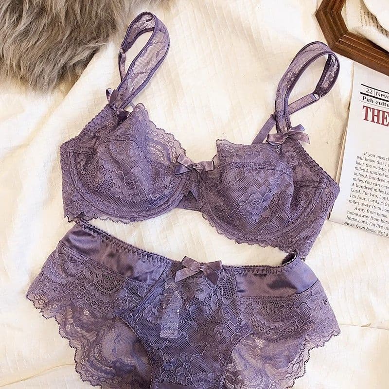New Sexy Lace Underwear Women's Big Chest Small Look Slim Upper Pocket Anti-sagging Ultra-thin Breathable Bra Suit
