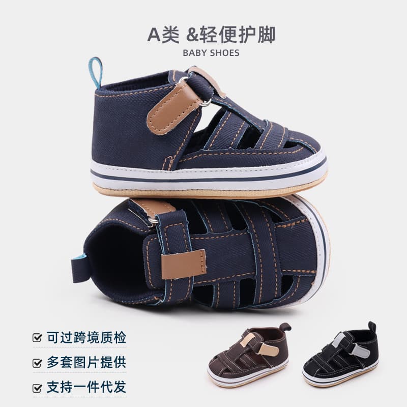 Breathable Hollow Out Baby Shoes Summer Slip-On Toddler Learning to Walk Sandals Comfortable Casual Low Cut Magic Tape Closure