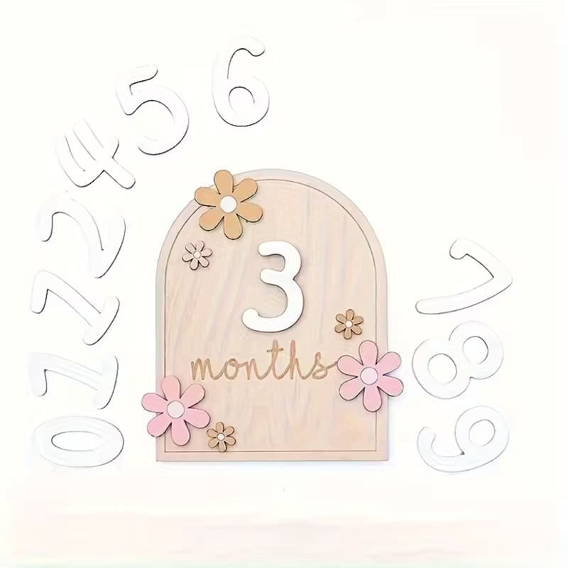 Cross-Border Hot Selling Newborn Wooden Birth Month Sign Daisy Memorial Baby Month Photo Prop Wholesale