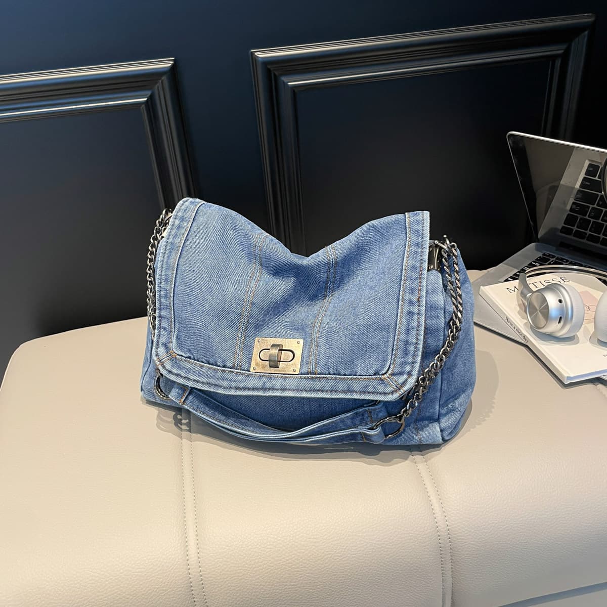 Women's Denim Bag 2025 Autumn New Trendy Chain Tote Bag, Large Capacity Shoulder Crossbody Bag
