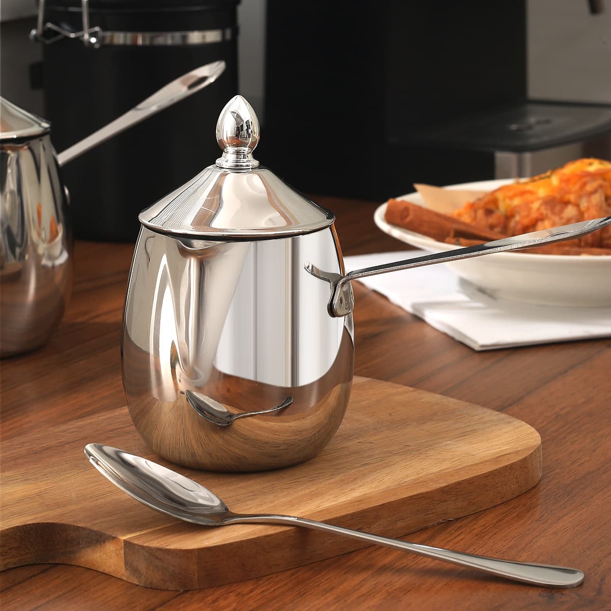 Stainless Steel Egg-Shaped Coffee Cup Latte Art Pitcher Coffee Pot Moka Pot Pour-Over Coffee Pot Milk Tea Cup with Lid and Spoon Set