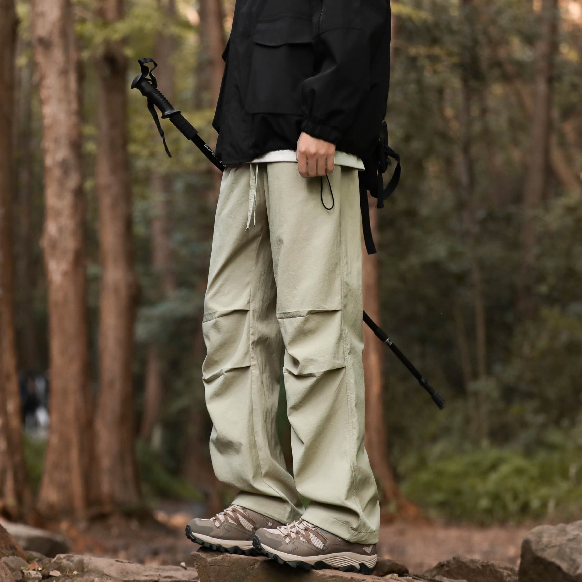 Men's Summer Thin Work Trousers with Drape Straight Wide Leg Paratrooper Cargo Pants Ice Silk Pants