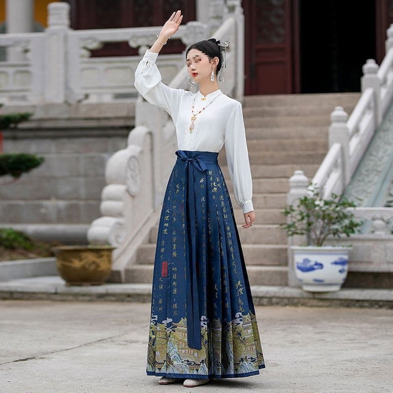 Spring and Autumn New Chinese Style Improved Hanfu Shirt Horse-Face Skirt Two-Piece Set Autumn Daily Commute Wear Dress