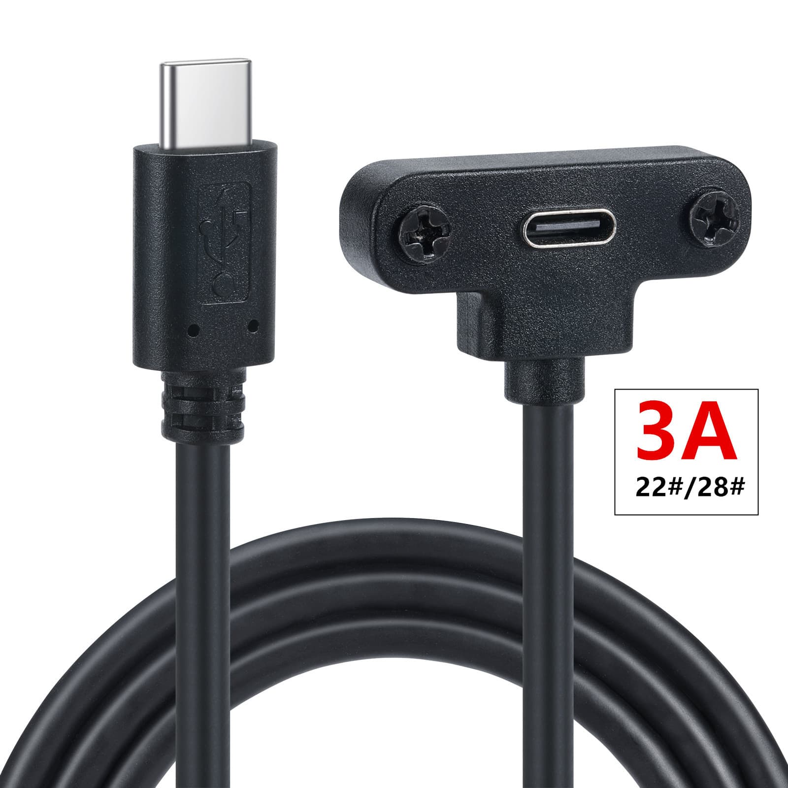 3A high-current 6-core USB 2.0 TYPE-C male/female 90-degree angle with screw-fixed bracket and ear cable