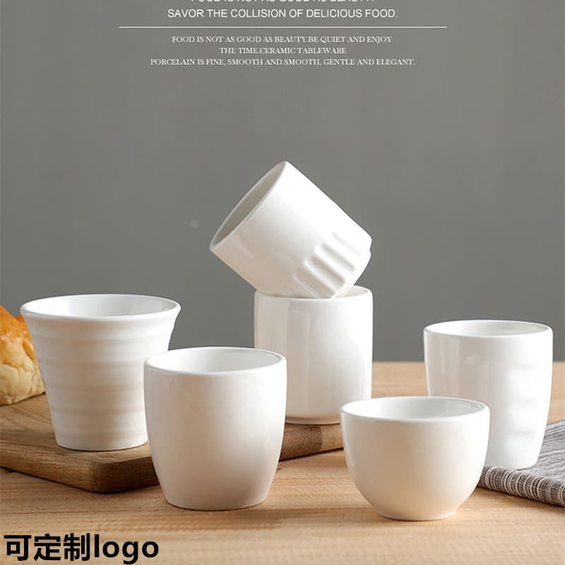 Ceramic table tea cup, pure white fingerprint cup, morning tea tableware, mouthwash cup, small cup on hotel seat, thickened half-grain cup