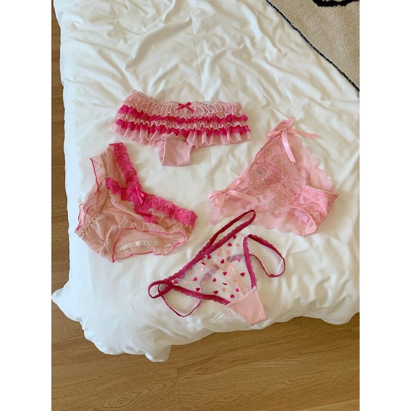 Tokyo Bule Cake~Japanese Cute Sweet Pink Bow Sexy Lace Girl Mid-Low Rise Panties for Women