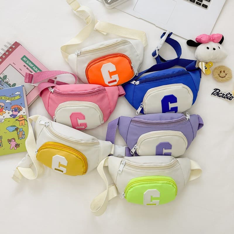 Cross-border new style chest bag with letters, children's cross-body bag, Korean style waist bag for boys and girls, fashionable contrasting shoulder bag