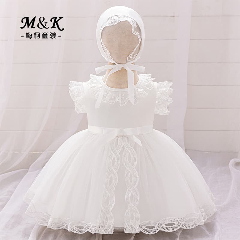 2026 New Girl's Lace Princess Dress with Headband for Birthday Baptism