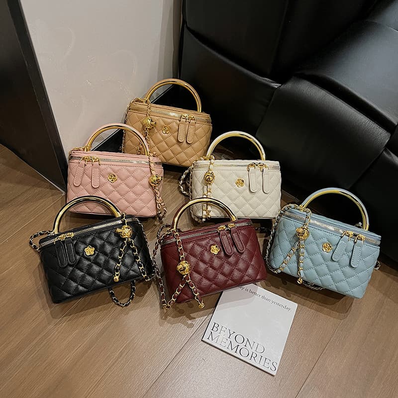 Cross-border light luxury small square bag niche design rhombus embroidery box bag French versatile chain shoulder crossbody bag