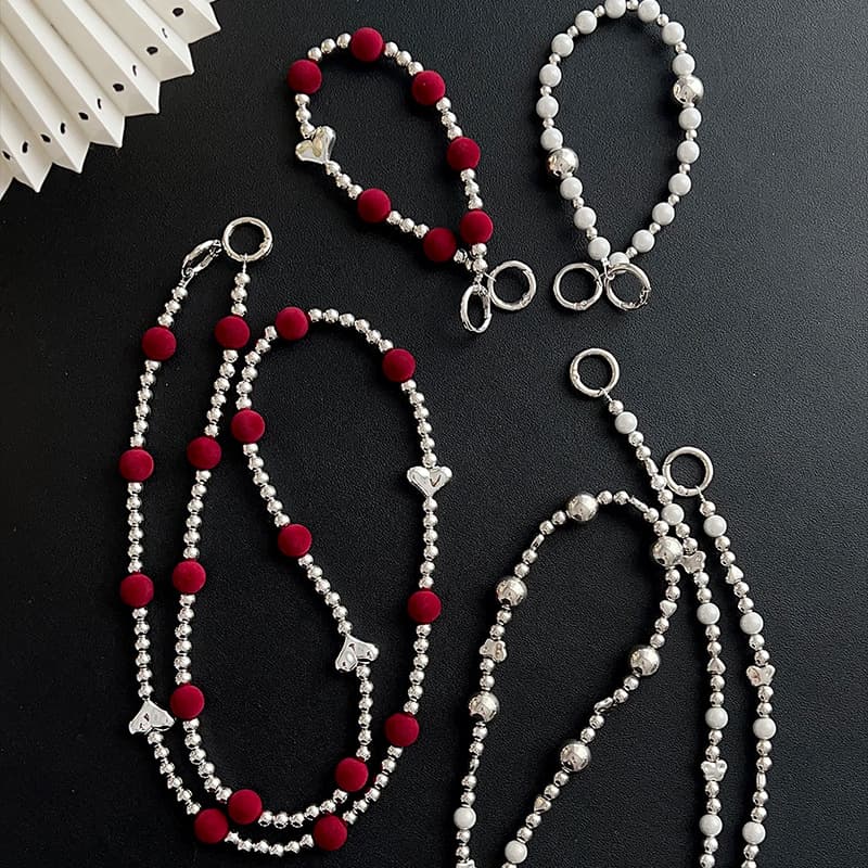 New Year's red mobile phone chain, versatile plush, original silver beads, butterfly, love, silver-plated bag, camera wrist lanyard