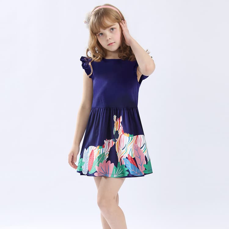 Summer New 2024 European American Children's Pure Cotton Printed Dress Girls Short Sleeve Princess Dress