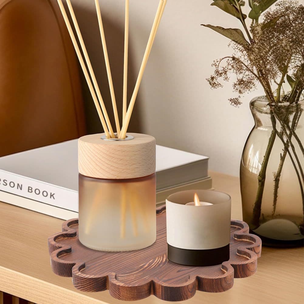 Cross-border wooden lace round tray storage tray aromatherapy cosmetics tea tray storage breakfast tray decorative ornaments