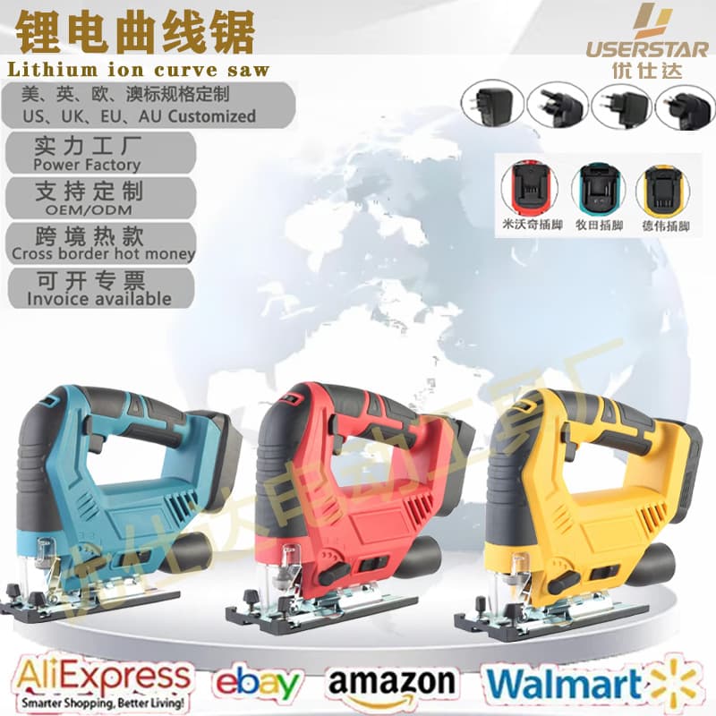 New Cross-Border Amazon Lithium Battery Handheld Jigsaw Scroll Saw Woodworking Cutting Saw DeWALT Style Jigsaw