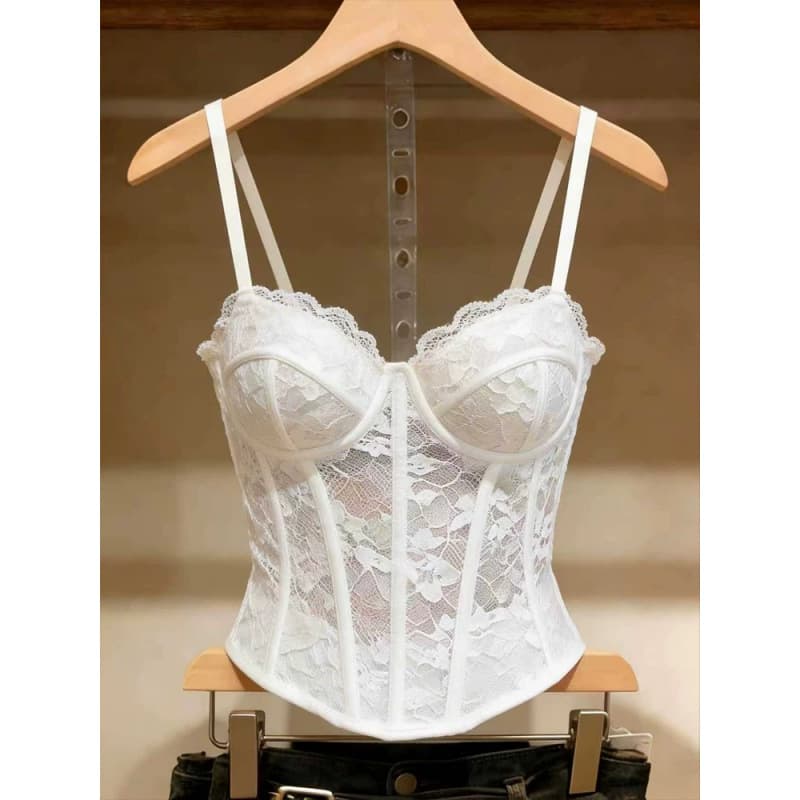 Shenzhen Nanyou High-End Women's Lace Corset Bustier Camisole Top with Padded Cups, Slim Fit Short Style for Summer