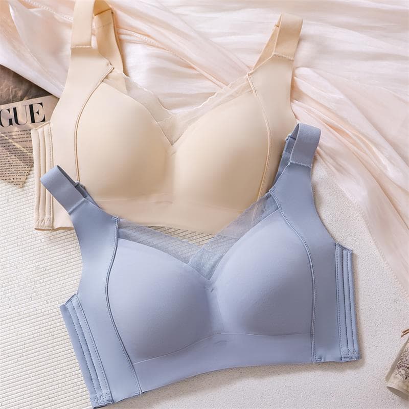 Seamless Bra for Women Soft Support Plus Size Push Up Lifting Gathering Fixed Cup Thin Backless Bra