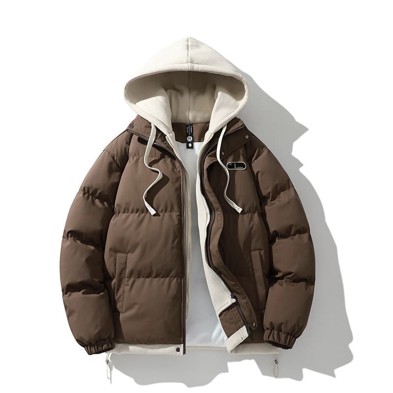 Cross-border 2025 New 11 Colors Couple Cotton Jacket Windproof Casual Fake Two-piece Cotton Coat Ins Hooded Couple Outfit