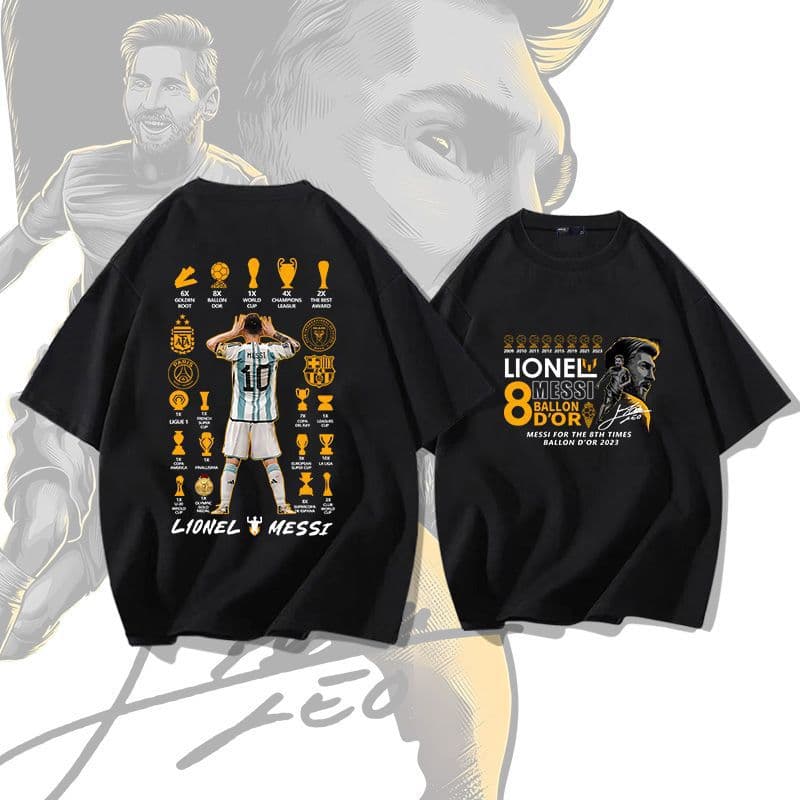 Messi 8th Golden Ball Award Miami Men's Cotton Short Sleeve T-shirt Breathable Sport Style Casual Top for Summer Season