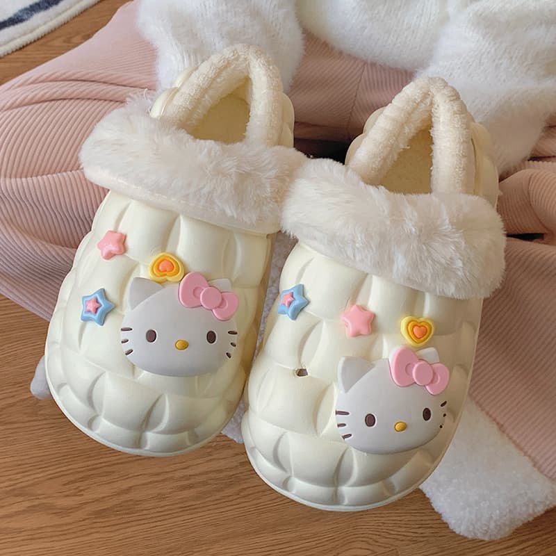 Super Cute Hello Kitty Cotton Slippers for Women, Outdoor Wear, Winter Non-Slip Waterproof Warm Indoor Home Cotton Shoes, Drop Shipping