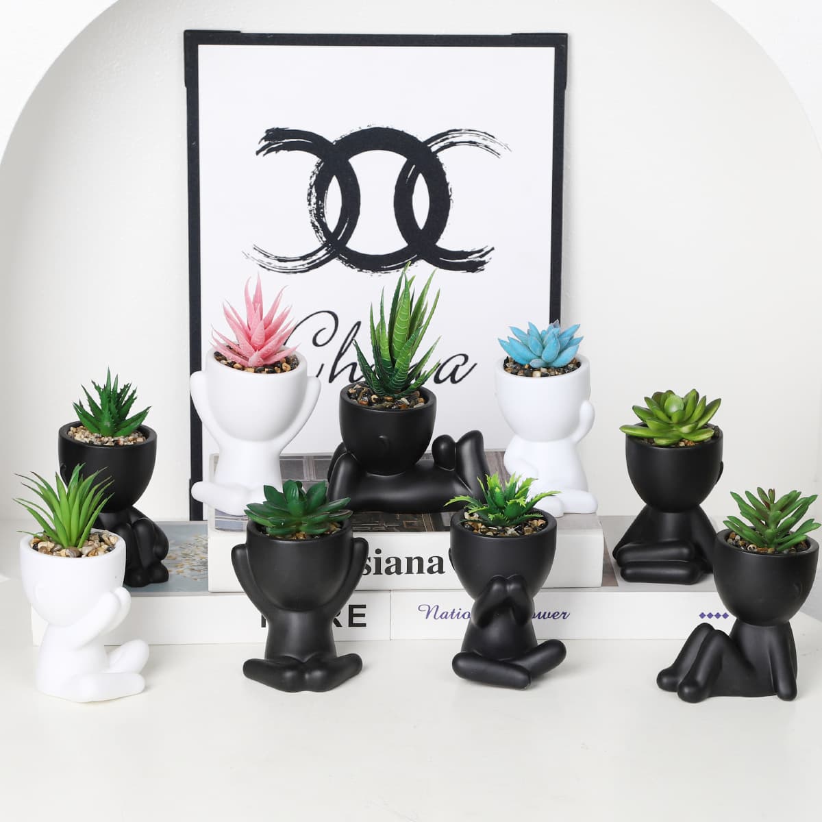 Artificial Succulent Mini Potted Plant Plastic Pot Fake Greenery Decoration High-End Living Room Office Desktop Ornament
