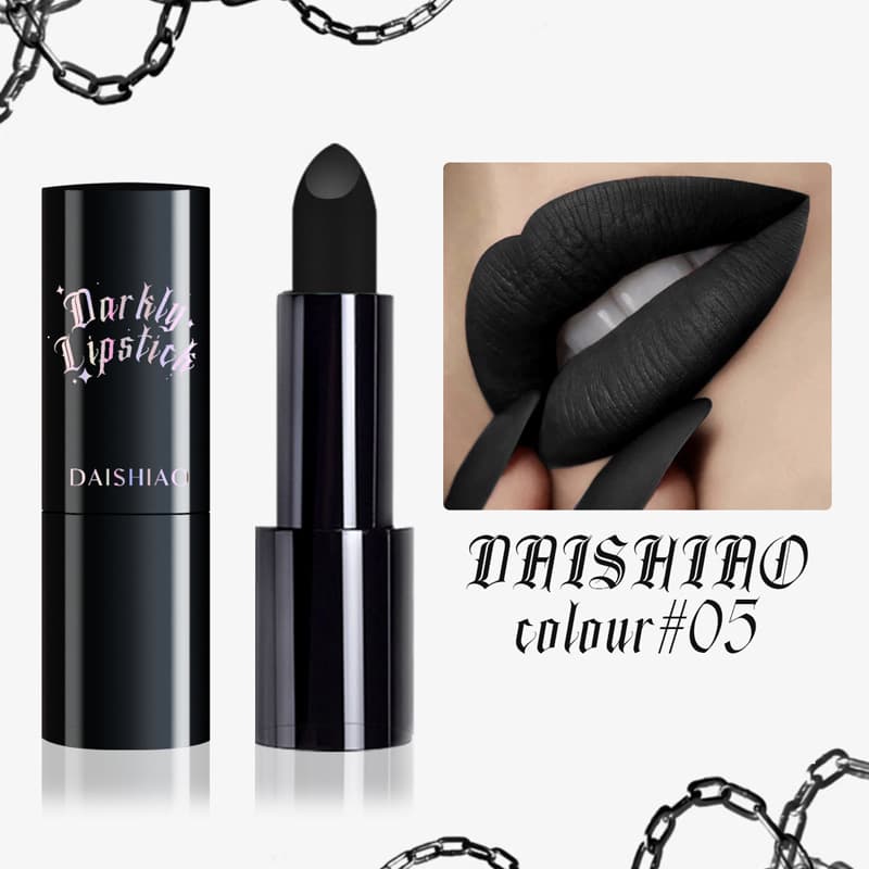 DAISHIAO Cross-border Halloween Stock Black Lipstick Waterproof Long-lasting Matte Lip Gloss Cosmetics