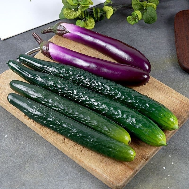 Simulated fake fruit and vegetable models, soft and bouncy, bitter melon, cucumber, eggplant, kitchen decoration props