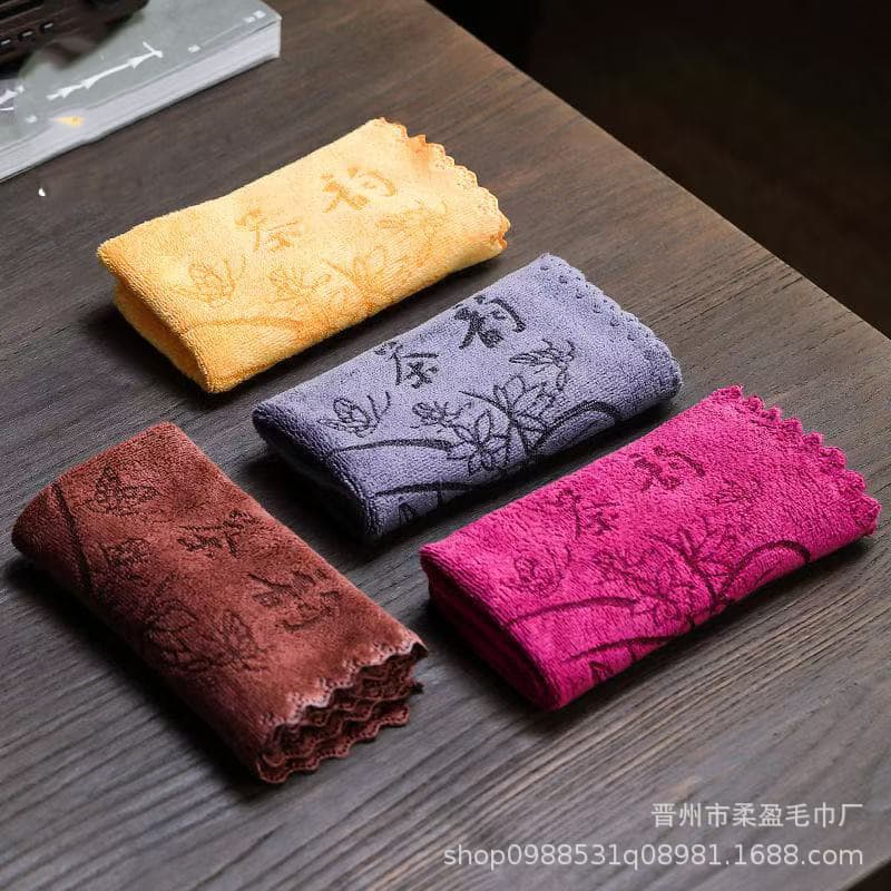Kung fu tea towels, highly absorbent thickened square tea utensil towels, tea table cloths, rags, tea tray accessories with quick-drying features