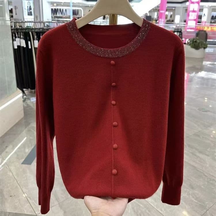 Knitted Sweater Round Neck New Fashionable Spring/Autumn Style Loose Base Layer Chic Mom's Spring/Autumn Underwear Trend
