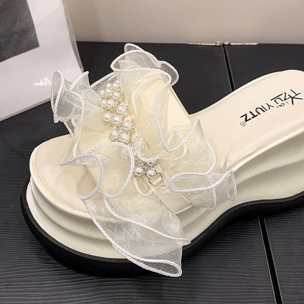 10cm Thick Sole Stunning Lace Sandals for Women Summer 2026 New Style, Fairy Style Platform Slippers to Match Dresses, Elevator Slippers
