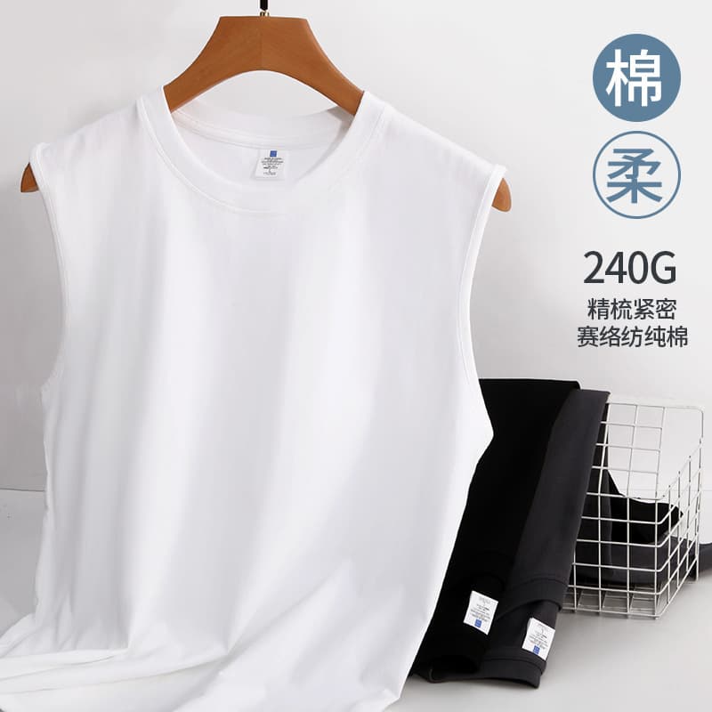 240g Men's American-Style Sleeveless T-Shirt Tank Top Summer Heavyweight Cotton Loose Fit Athletic Tee Casual Shirt