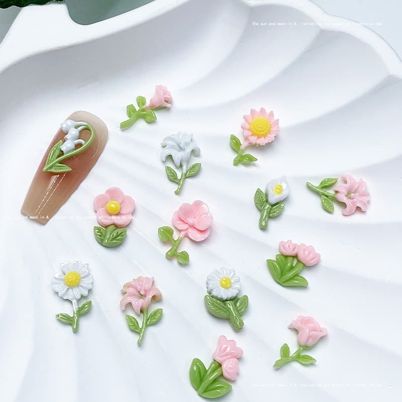 Xiaohongshu Pink White Flower Nail Art Charms Glow in the Dark Nail Decor Mixed DIY Handmade Nail Art Supply Kit