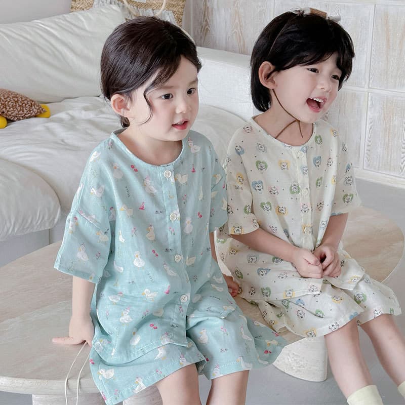 Children's Summer Pajamas Class A 100% Cotton Short Sleeve Shorts Set Boys Girls Gauze Thin Homewear Baby Sleepwear
