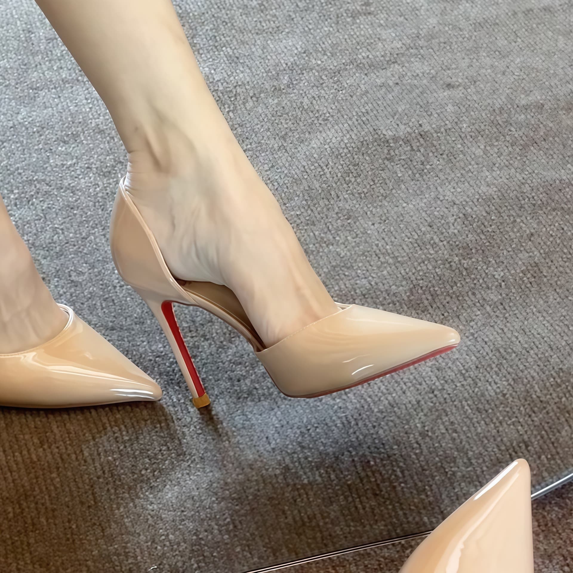 Chuyuji Red Sole Side Cutout Nude High Heels Women Pointed Toe Professional Comfortable Thin Heel Pumps