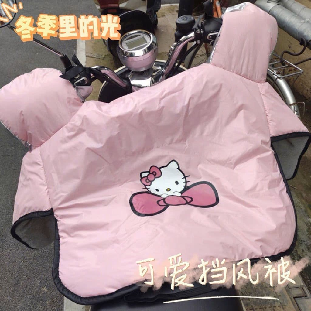 Kitty Electric Scooter Windshield Cover Winter Fleece-Lined Thickened Motorcycle Waterproof Windproof Shield Spring/Autumn All-Season Winter Version