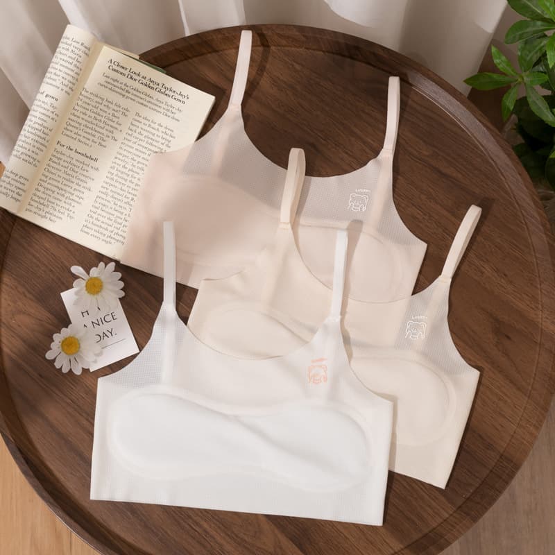 Girls' Underwear for Ages 7-16, Breathable and Seamless Bra for Children in Their Developmental Period, Summer Thin Bra with Anti-Bump Design for Students