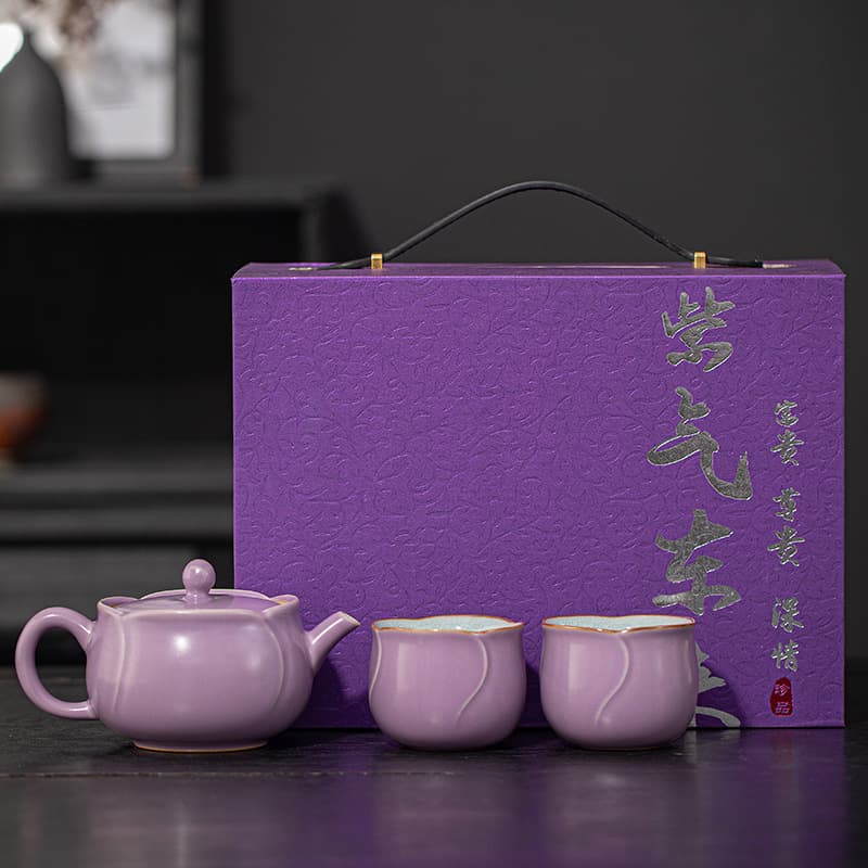 Ru Kiln Kung Fu Tea Set One Pot Two Cup Teapot High-end Gift Ceramic Ru Porcelain Ladies Souvenir Purple
