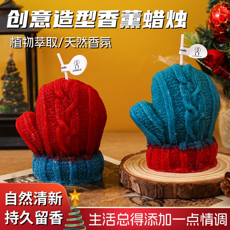 Scented candles Christmas woolen gloves holiday gifts ins photo props decorative ornaments diy creative ornaments