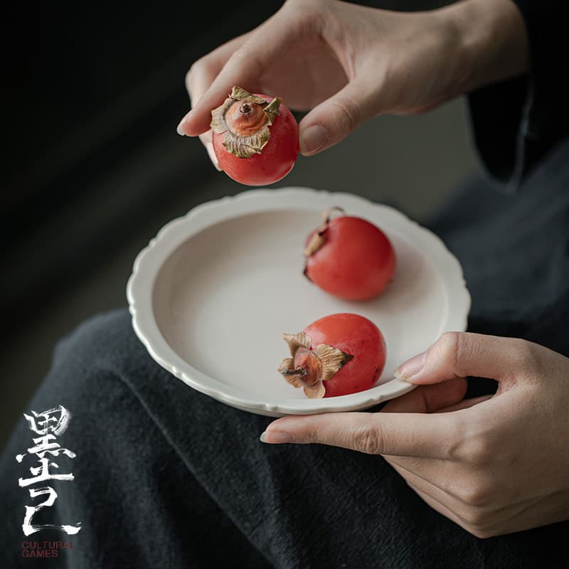 Moji Grass-Ash Glaze Flower-Mouth Tea Tray Tea Set Accessory Teapot Base Dry Brewing Stand Multi-Purpose Ceramic Snack Plate