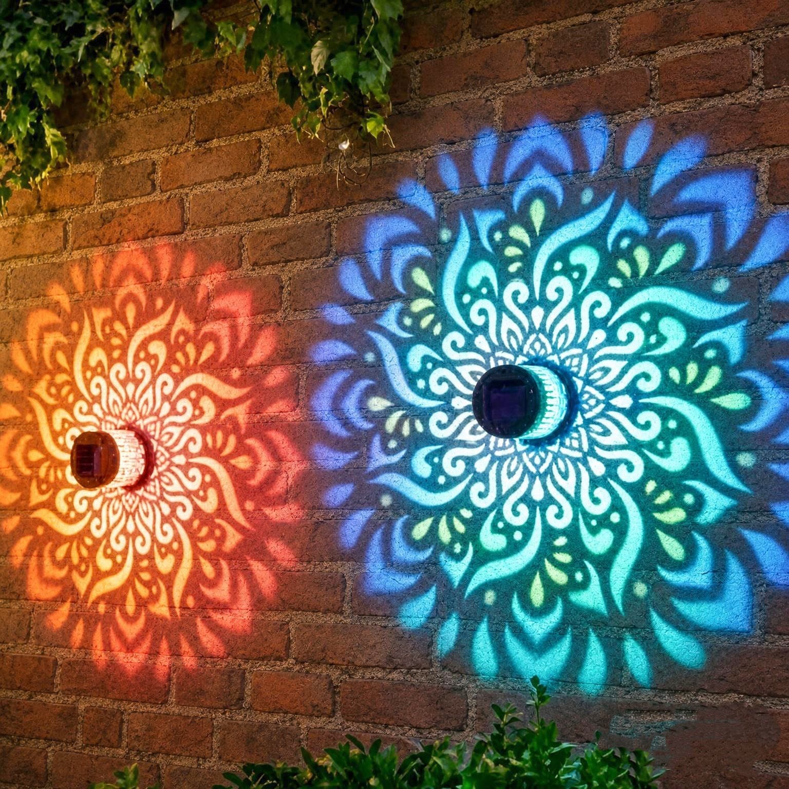 Solar outdoor wall lamp waterproof spotlight mandala pattern induction garden lamp villa iron wall hanging lantern
