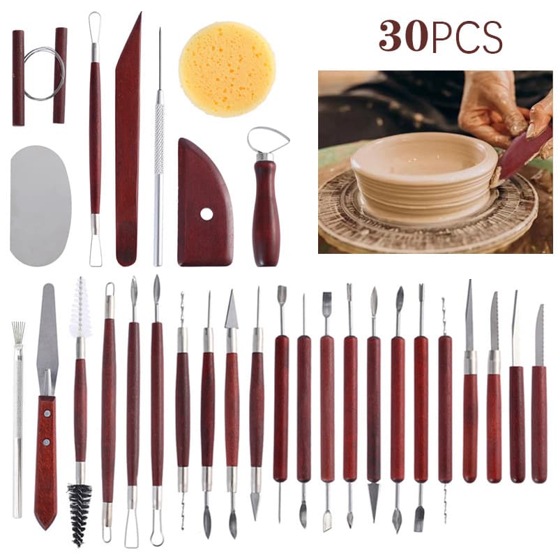 Cross-border Pottery Tool 30-Piece Set Stone Plastic Clay Wooden Shaping Trimming Knife Art Ceramic Clay Carving Knife