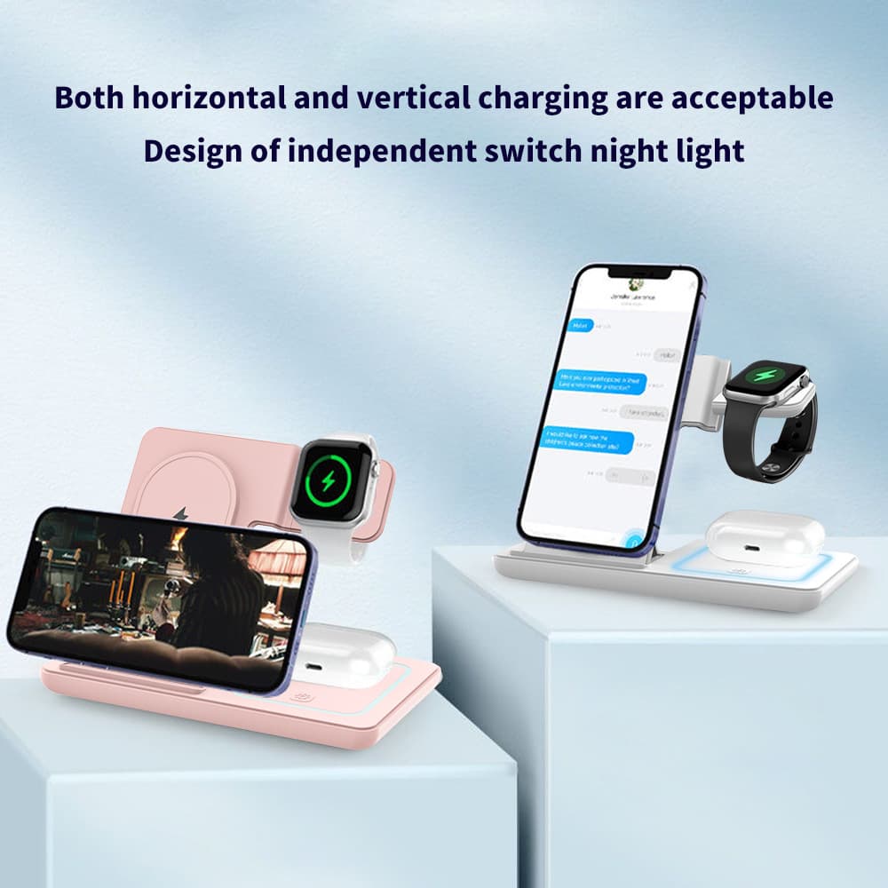 Source Factory Private Model Cross-Border Three-In-One Wireless Charger Amazon Popular Desktop Folding Mobile Phone Holder Wireless Charger