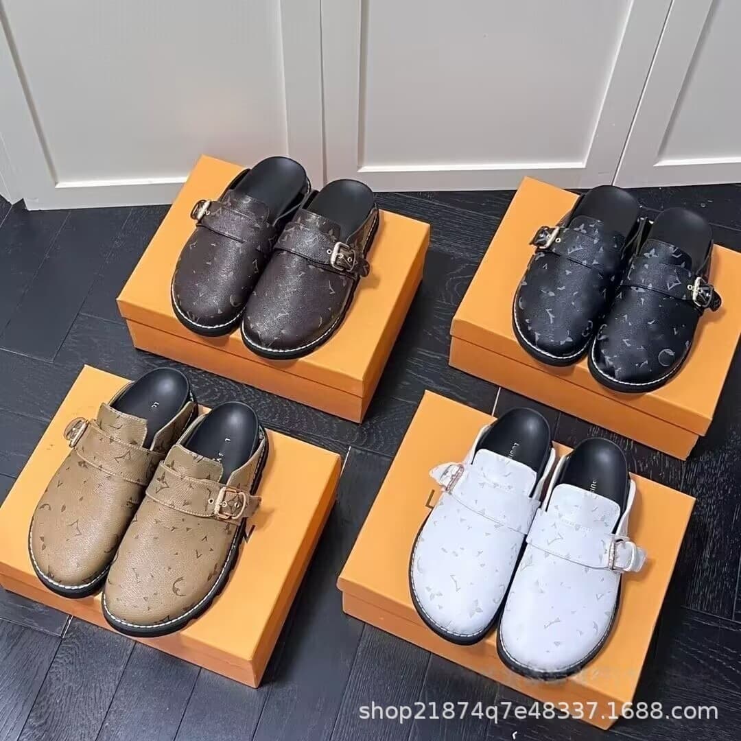 Factory direct supply couple style LV slippers classic monogram lettering flat slip-on toe-covered slippers