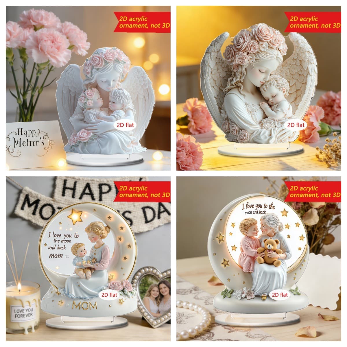 Cross-border Mother's Day 2D acrylic moon-shaped ornaments as gifts for mothers, angel maternal love themed desktop ornaments
