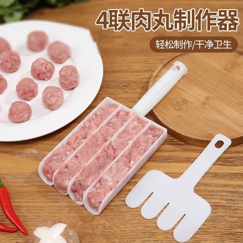 Creative Kitchen Four-Link Meatball Maker Fish Ball Mold Shrimp Paste Tool Stainless Steel Scoop Meat Filling Processor