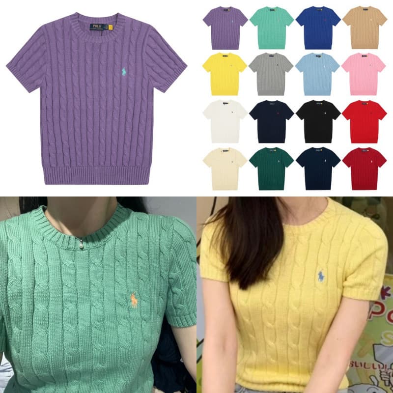 [High Quality] Scan code available ~ Ralph Lauren Pony Logo Embroidered Casual Versatile Round Neck Knitted Short Sleeve T-Shirt for Couples