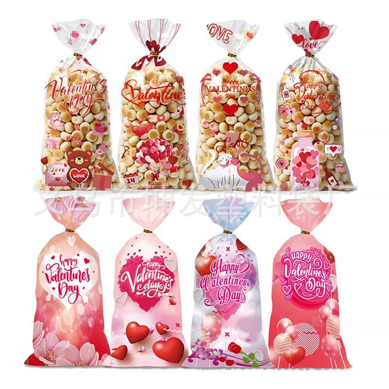 In Stock Foreign Trade New Valentine's Day Balloon Popcorn Candy Packaging Bag, Heart Pattern OPP Transparent Flat Bag