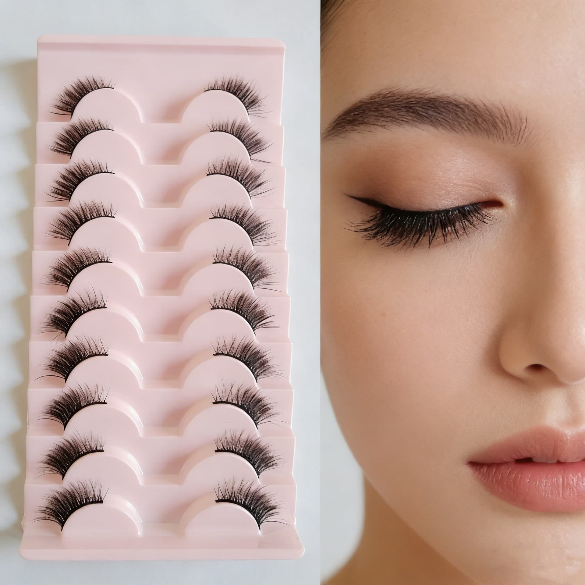 10 Pairs Large Capacity Half False Lashes One-Piece Airy Lashes Tapered Black Band Natural False Lashes for Export